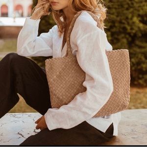 Milaner Mini Elena Woven Handbag in Taupe Suede